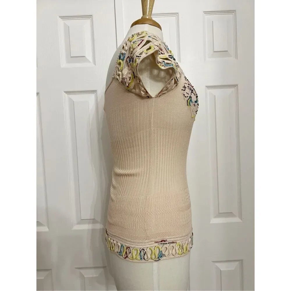 Vintage Christian Lacroix Embroidered Beaded Sequin Knit Silk Top Size Large - Picture 5 of 8